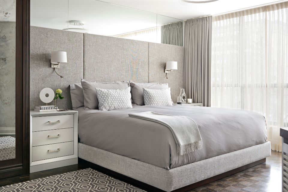 gray bedroom | Design by SARA BEDERMAN  Photography by MIKE CHAJECKI